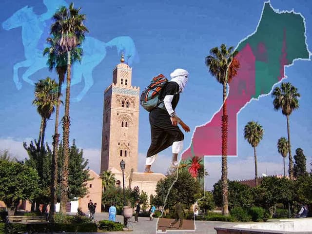 תמונה המשלבת את מפת מרוקו במסגד הקוטוביה 